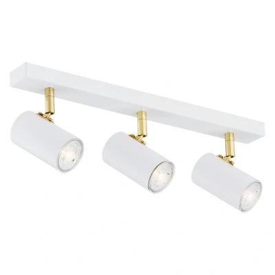 Image of Lagos Ceiling 3 Light Spotlight Bar White Structure, Brass Elements