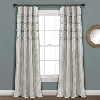 Image of Lush Decor Vintage Stripe Yarn Dyed Cotton Window Curtain Panel Pair, 84&quot; x 40&quot;, Gray