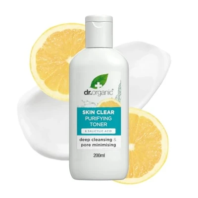 Image of Dr Organic Skin Clear 5 in 1 Toner, Cleansing, for Acne &amp; Clearing Skin, Oily, Problem Natural, Vegan, Cruelty Free, Paraben SLS Organic, 200ml