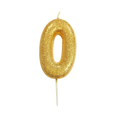 Image of Anniversary House Metallic Gold Glitter Candle, Number 0, Birthday Cake Topper, 7 Centimeters, AHC90/0