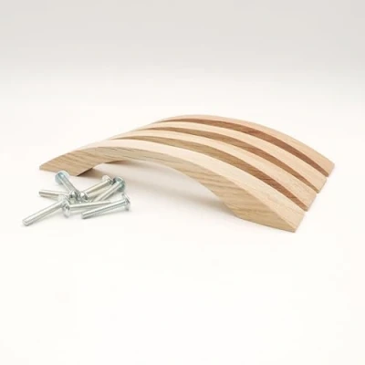 Image of JOWE 4 Wooden Handles in Oak Wood Kitchen Door Made Austria Natural Oak, Screw Center Distance 128 mm