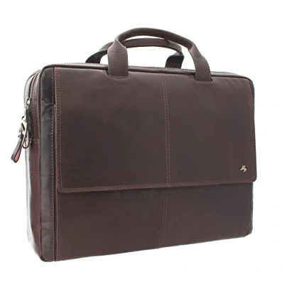 Image of Visconti ANDERSON Leather Briefcase/Business Bag With Removable Laptop Sleeve ML24 Brown