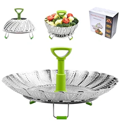 Image of BangShou Steaming Basket for Cooking, Stainless Steel Vegetable Steamer Saucepan, Metal Collapsible Pan Insert Food, Small Folding Veg Petal with Handle (Upgrade 9&#039;&#039;)