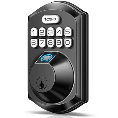 Image of Fingerprint TEEHO TE002 Keyless Entry Door Lock Deadbolt Electronic with Keypad Combination Easy Installation Matte Black