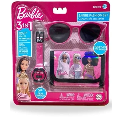 Image of Barbie Fashion Set, Girls Toy Gift Set: LCD Watch, Sunglasses, and Wallet for Kids Ages 3 Up