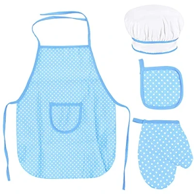Image of Chef Set for Kids, Adjustable Cooking Apron Toddler, Children Kitchen Baking with Child Hat, Kids Mitt, Heat Resistant Mat Boys Girls Age 3 8 Years Old (Blue)