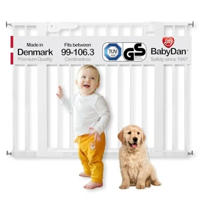 Image of BabyDan Premier, Extra Wide Pressure Fit Stair Gate, Covers openings between 99 106.3 cm/39 41.8 inches, Baby Gate/Safety Metal, White, Made in Denmark (Pet Gate/Dog gate)