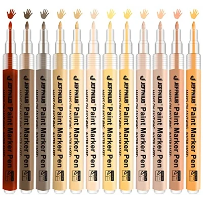 Image of JEFFNIUB Acrylic Paint Pens Set of 12 Colors,Skin Tone Markers,0.7mm Extra Fine Tip for Painting on Rocks, Glass, Fabric,Wood,Ceramic,Canvas,Tiles Permanent Marker