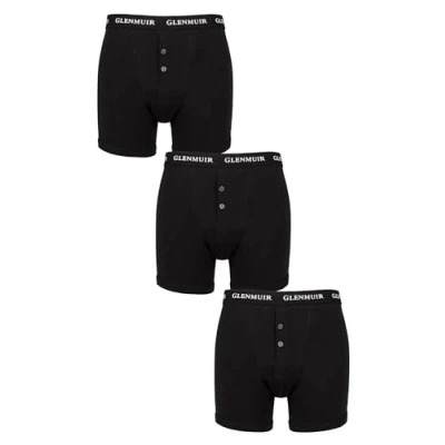 Image of Mens 3 Pack Glenmuir William Button Front Cotton Boxer Shorts Black XXXXL