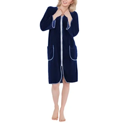 Image of Aquarti Women&#039;s Bathrobe 3/4 Sleeve with Zipper Housecoat, Graphite, 3XL