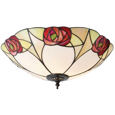 Image of Ingram 2 Light Large Ceiling Flush Dark Bronze, Tiffany Glass, E27