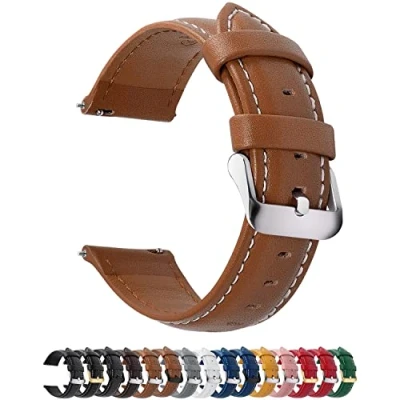 Image of Fullmosa Watch Strap, Genuine Leather Straps with Stainless Metal Clasp, Quick Release Replacement Bands, 14mm 16mm 18mm 19mm 20mm 22mm 24mm, Brown