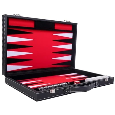 Image of Engelhart 250510 Luxury 18&quot; Backgammon Set Inlaid velvet leatherette exterior