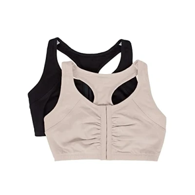 Image of Fruit of The Loom Women&#039;s Front Close Builtup Sports Bra, Sand/Black Hue, 34