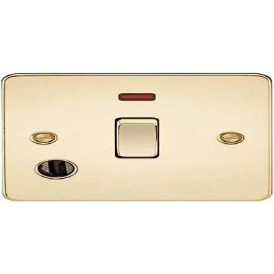 Image of KnightsBridge Flat Plate 20A 1G DP switch with neon and flex outlet polished brass