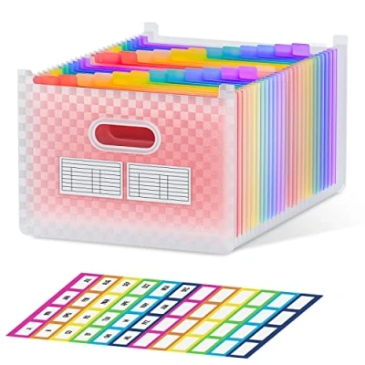 Image of ThinkTex 26 Pockets Expanding File Folder, Upright &amp; Open Top, A Z Colorful Tabs, Larger Capacity Accordion‌ Teacher Supplies Pink