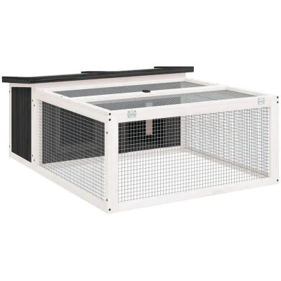 Image of vidaXL Multilevel Outdoor Rabbit Hutch Spacious Activity Centre for Rabbits, Guinea Pigs, Small Ducks Solid Pine Wood Construction Grey, Green, White