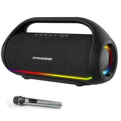 Image of DYNASONIC S90 Portable Bluetooth Speaker IPX7 Waterproof. Wireless Outdoor Speaker. Stereo. Powerful sound player with built in LED lights. Micro SD, USB.