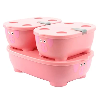 Image of Prince Lionheart Bentomal Boxes Cute Kids Lunch Stackable Set Of 3 Different Sizes Microwaveable With Vent Dishwasher Safe Pink Pig