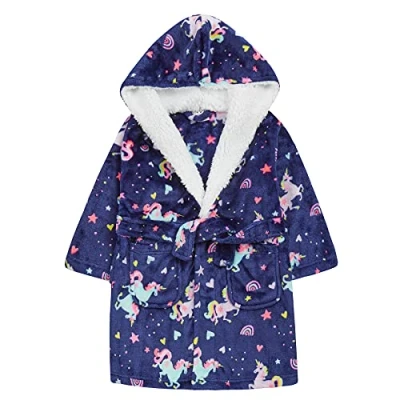 Image of Evotex Trading Girls/Childrens Navy Unicorn Fleece Kids Robe Dressing Gown Age 2/3 Years