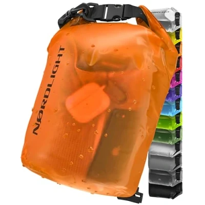 Image of Nordlight Dry Bag and Waterproof (20L, Orange) Packing with Roll Top Closure Shoulder Strap Swimming, Beach, Canoeing, Stand Up Paddling, Diving