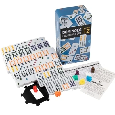 Image of Mexican Train dominoes,Double Twelve Dominoes Set for Adults,Metal Box,91 Domino Pieces,Gift Family (2 8 players)