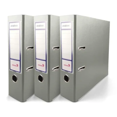 Image of Netuno 3X Folder Lever Arch Grey 2 Ring Binder Ekobox Organiser 8 cm 3,15 inch A4 Wide Cardboard for Office Shelf Folders Desk