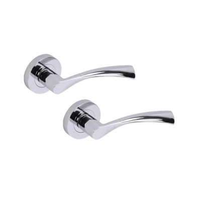 Image of HANDLEZONE® Lobo Lever On Round Rose Door Handles, Internal Passage Latch 1 Set Polished Chrome