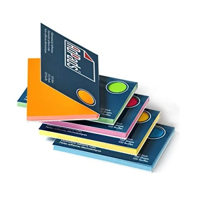 Image of AdPads® Electrostatic Self Adhesive Sticky Notes 100 x 68 mm, 500 Sheets, Set Colourful, Small Static Movable and Slidable on Any Surface