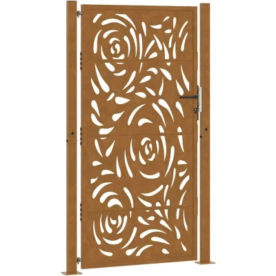 Image of vidaXL Garden Gate 105x180 cm Weathering Steel Flame Design