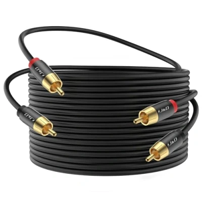 Image of J&amp;D 2 RCA M/M Stereo Audio Cable, 30 FT Cable Gold Plated Copper Shell 2RCA Male to Cord for Home Theater, HDTV, Amplifiers, Hi Fi Systems, Speakers, 9 Meter