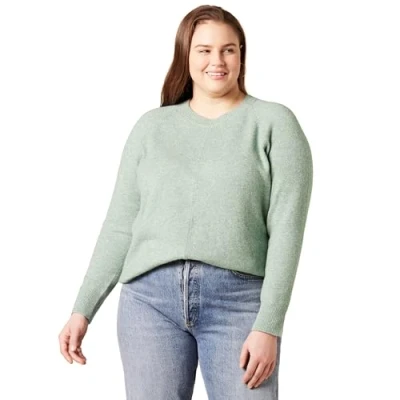 Image of Amazon Essentials Women&#039;s Classic Fit Soft Touch Long Sleeve Crewneck Jumper, Sage Green Heather, S