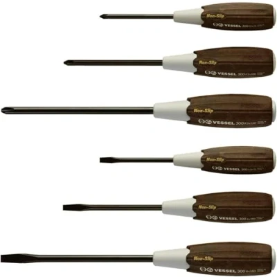 Image of VESSEL Wood Compo Non Slip handle Screwdriver Made in Japan by (6PCS SET 3006CS)