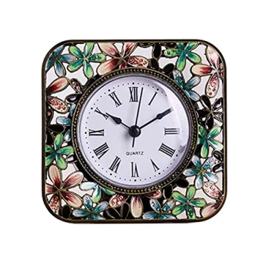 Image of SWHONG Mantle Clock Quartz Silent Desktop Table for Living Room Bedroom Home with Flower Decoration Brown