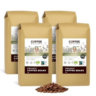 Image of Coffee Masters Peruvian Beans 4x1kg Organic Fairtrade Single Origin Arabica Roasted in the UK Ideal for Espresso Machines Great Taste Award Winner