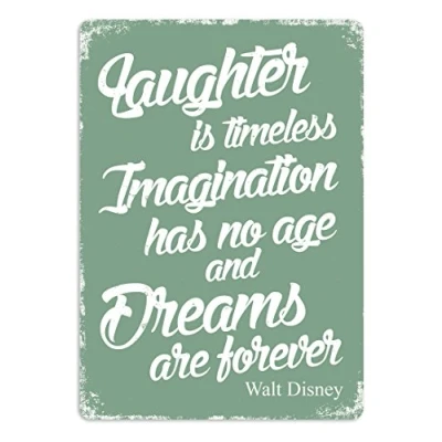Image of Laughter is Timeless.Disney Quote Green. Metal Wall Sign Plaque Art Inspirational