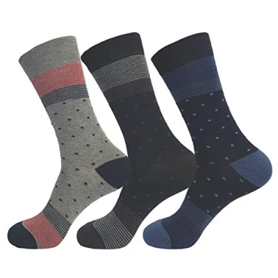 Image of Jasmine Silk 3 Pairs Supersoft Mens Bamboo Socks Thermal Sock 7 11 Patterns (Stripe and Spot)
