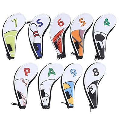 Image of Keenso Golf Club Iron Cover,9Pcs Number Tag Head Covers Sleeve Digital Zipper Sport Pattern Protective PU Waterproof