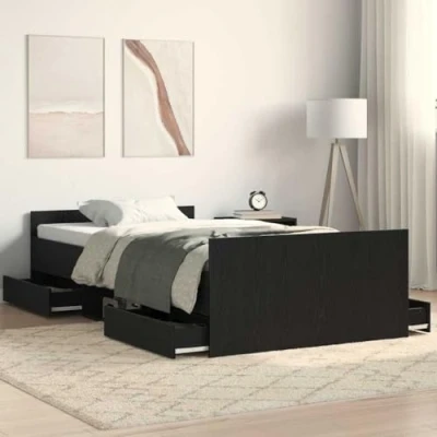 Image of vidaXL Black Oak Bed Frame Engineered Wood, Rectangular, Bedroom Furniture, 203x93x50 cm