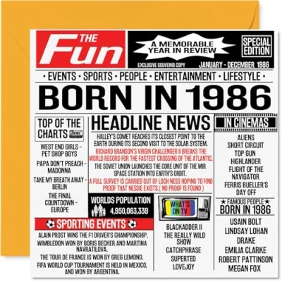 Image of 38th Birthday Cards for Men Women Born In 1986 Newspaper Happy 38 Card Brother Sister Friends Vintage Retro Back 1986, 145mm x Thirty Eight Eighth Bday Greeting