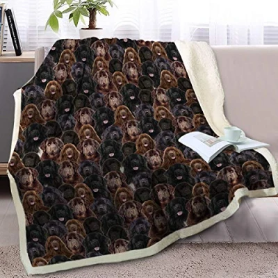 Image of BlessLiving Fuzzy Dogs Blanket For Kids Adults Cute Puppy Fleece Reversible Animal Pattern Sherpa Throw Twin/Double (Newfoundland,150x200cm)