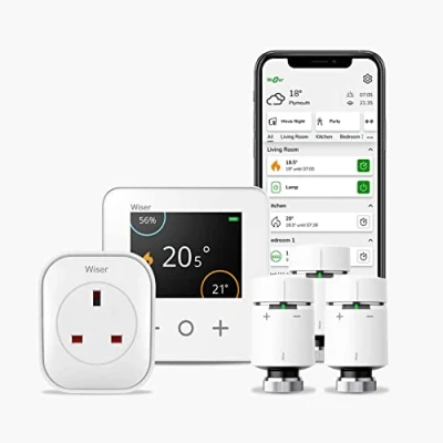 Image of Wiser Smart Thermostat Heating Kit 1 &amp; 3 x Radiator TRV Combi Boiler Only Complete Control from Anywhere DIY Install