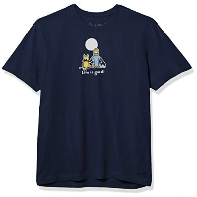 Image of Life is Good Men&#039;s Crusher Tee, Short Sleeve Cotton Graphic T Shirts, Jake and Rocket Moon, Darkest Blue, Small, S