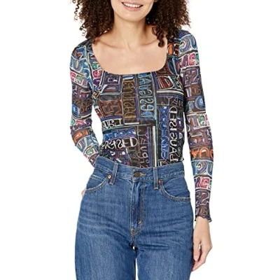 Image of Desigual Women&#039;s Body_Lettering 2000 Bodysuit, Black, XXL