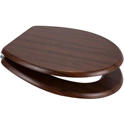 Image of Euroshowers MDF Wood Veneer Wooden Design Toilet Seat with Chrome Bar Hinge (Walnut (Dark Brown))