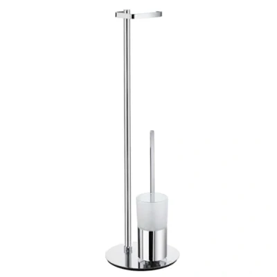 Image of Smedbo FK312 Outline Toilet Roll Holder with Brush, Polished Chrome/Frosted Glass