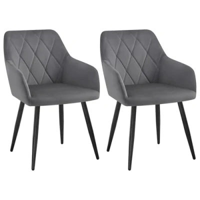 Image of WOLTU Dining Chairs set of 2 Upholstered Armchair Kitchen Chair with Arms, Backrest, Metal Legs, Tub Living Room Lounge Chair, Dark Gray Velvet BH352dgr