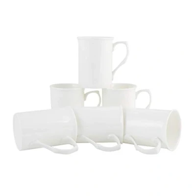Image of White 10oz Castle Mugs Set of 6 by Heritage Premium Fine Bone China Cups and Professional Quality for Kitchens, Restaurants, Cafes