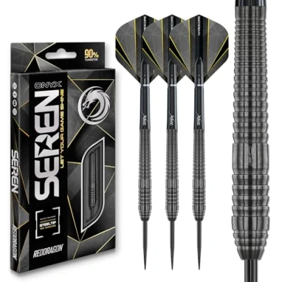 Image of RED DRAGON Darts Seren Onyx 2 23g 90% Tungsten Professional Steel tip Set with Dart Flights and Shafts (Stems)