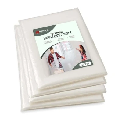 Image of 4 Pack Plastic Dust Sheets 4m x 5m (13ft 16ft) Abacus Range Extra Large Waterproof Polythene Sheeting for Painting, Decorating, Furniture &amp; Floor Covers
